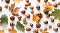 Seamless pattern of acorns and Autumn leaves