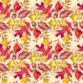 Seamless pattern with acorns and autumn oak leaves in Orange, Beige, Brown and Yellow. Perfect for wallpaper, gift paper Royalty Free Stock Photo