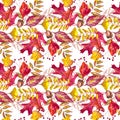 Seamless pattern with acorns and autumn oak leaves in Orange, Beige, Brown and Yellow. Perfect for wallpaper, gift paper Royalty Free Stock Photo