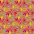 Seamless pattern with acorns and autumn oak leaves in Orange, Beige, Brown and Yellow. Perfect for wallpaper, gift paper Royalty Free Stock Photo