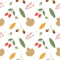 Seamless pattern with acorns and autumn oak leaves in Orange, Beige, Brown and Yellow. Royalty Free Stock Photo