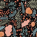 Seamless pattern with acorns and autumn oak leaves in orange, beige, brown and yellow. Perfect for wallpaper, gift paper, pattern Royalty Free Stock Photo