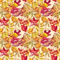 Seamless pattern with acorns and autumn oak leaves in Orange, Beige, Brown and Yellow. Perfect for wallpaper, gift paper Royalty Free Stock Photo