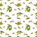 Seamless pattern with acorns, oak leaves and oak branches. Royalty Free Stock Photo