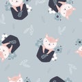 Seamless pattern with adorable foxes in pockets.