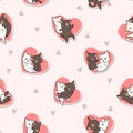 Seamless pattern adorable lover cat characters with pink heart Royalty Free Stock Photo