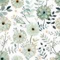 A seamless pattern adorned with pastel green flowers and foliage, invoking a sense of serenity and elegance, perfect for Royalty Free Stock Photo