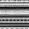 Seamless pattern with african borders for design. Horizontal stripes. Black and white print for your textiles.