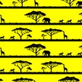 Seamless pattern with African landscapes and animals Royalty Free Stock Photo