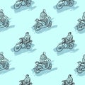 Seamless pattern with African motorcycles and drivers in traditional clothes. Royalty Free Stock Photo