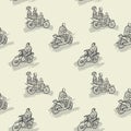 Seamless pattern with African motorcycles and drivers in traditional clothes Royalty Free Stock Photo