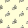 Seamless pattern with African motorcycles and drivers in traditional clothes. Royalty Free Stock Photo