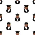 Black Graduated Girl Icon Seamless Pattern