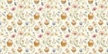 Seamless pattern, afternoon tea cupcakes and small flowers, AI Royalty Free Stock Photo
