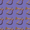 Seamless pattern with agricultural vintage tools on dark blue background