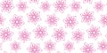 Seamless pattern of pink gentle flowers with six petals with a dotted texture. Hand drawn