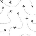 Seamless Pattern of the aircraft routes. Airplane trip texture for travelers. Ideal for packaging design, brochures