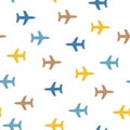 Seamless pattern of aircraft on a white background. Flight of airplanes, airport, flight. Theme Travel Royalty Free Stock Photo