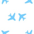 Seamless pattern with airplanes flying towards each other at different heights. Isolated vector illustration on a clean