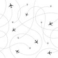 Seamless Pattern Airplanes Routes