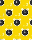 Seamless pattern with alarm clock and symbol of sleep. Flat style. Vector background Royalty Free Stock Photo