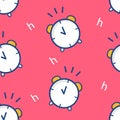 Seamless pattern with alarm clock. Thin line flat design. Vector background