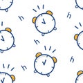 Seamless pattern with alarm clock on white background. Royalty Free Stock Photo