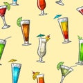 Seamless pattern alcohol cocktail set. Vintage engraving illustration for web, poster, menu, invitation to summer beach par Royalty Free Stock Photo