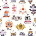 Seamless pattern with alcohol logos and signs