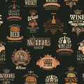 Seamless pattern with alcohol logos and signs