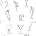 Seamless pattern of alcoholic beverages, collection of glasses