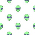 Seamless pattern with Aliens green heads in doodle flat style. Humanoids, visitors, Martians. Vector illustration Royalty Free Stock Photo