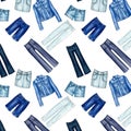 Seamless Pattern - All over - Background with different denim and jeans clothes
