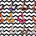 Seamless Pattern - All over background with stiletto shoes in various bright colors