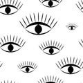 Seamless pattern: all-seeing eye in black on a white background.