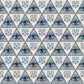 Seamless pattern with all-seeing eye and old keys Royalty Free Stock Photo