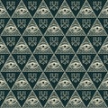 Seamless pattern with all-seeing eye and old keys Royalty Free Stock Photo