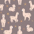 Seamless Pattern. Alpaca llama sleep, standing and jumping. Star in the sky Royalty Free Stock Photo