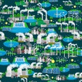 Seamless pattern alternative energy green power, environment save, renewable turbine energy, wind and solar ecology Royalty Free Stock Photo