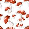 Seamless pattern. Amanita muscaria mushroom cartoon style. Flat vector illustration on white background Royalty Free Stock Photo