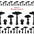 Seamless pattern with amanita mushroom. Poisonous toadstool fly agaric