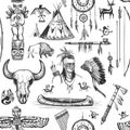 Seamless Pattern American Tribal Native Symbols Royalty Free Stock Photo