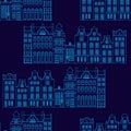 Seamless pattern with Amsterdam houses outline