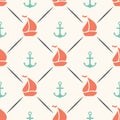 Seamless pattern of anchor, sailboat shape in