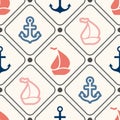 Seamless pattern of anchor, sailboat shape in
