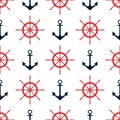 Seamless pattern with anchor and ship rudder. Marine print. Vector illustration.