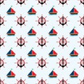 Seamless pattern with anchor, ship rudder and sailboat. Marine print. Vector illustration. Royalty Free Stock Photo
