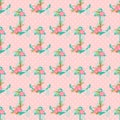 Seamless pattern with anchors and flowers. Royalty Free Stock Photo