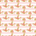 Seamless pattern with anchors and flowers. Royalty Free Stock Photo