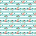 Seamless pattern with anchors and flowers. Royalty Free Stock Photo